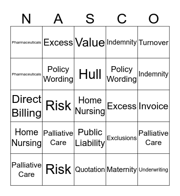 Insurance Bingo Card