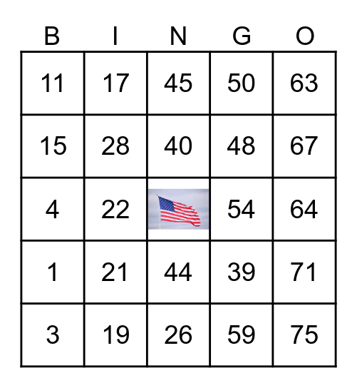 Patriotic Bingo Card