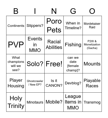 Riot MMO Interview W/Necrit Bingo Card