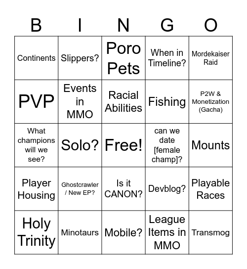 Riot MMO Interview W/Necrit Bingo Card