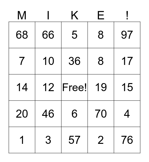 Birthday Bingo Card