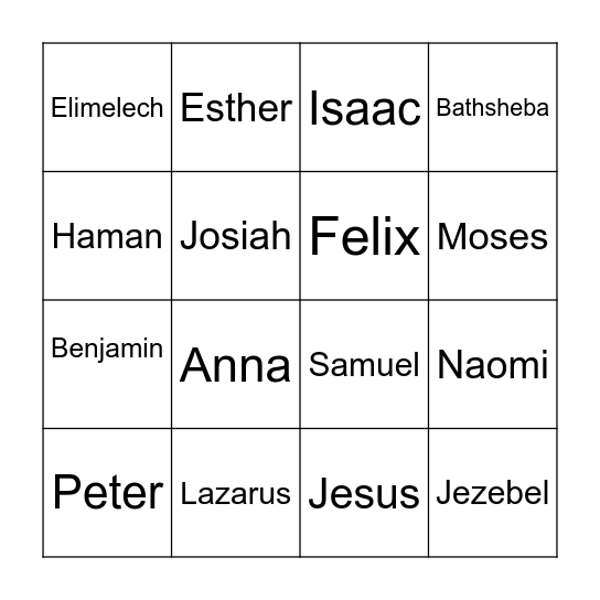 People of the Bible Bingo Card