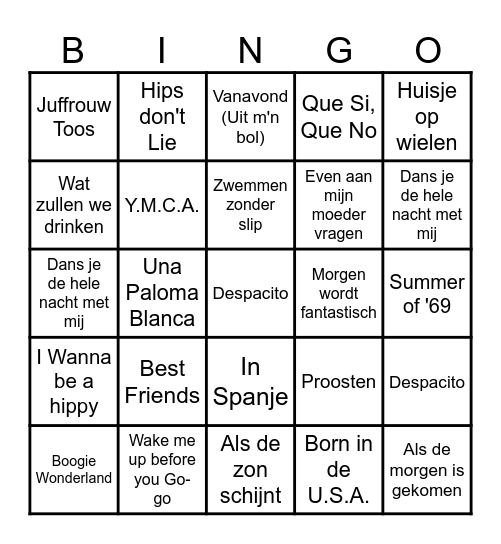 Muziek Bingo Mattheeuwse Bingo Card