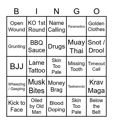 Zuck vs Musk MMA Bingo Card