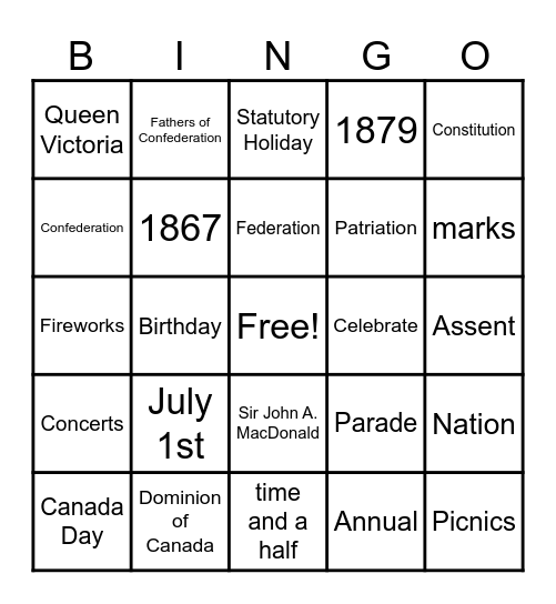 Canada Day Video Listening Bingo! Bingo Card