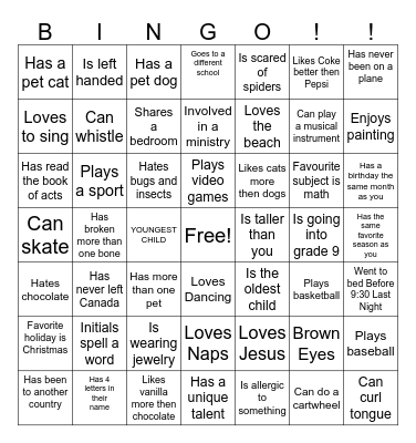 NPY Name Bingo Card
