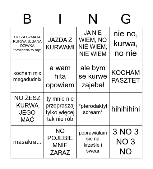 Martyn Bingo Sheet Bingo Card