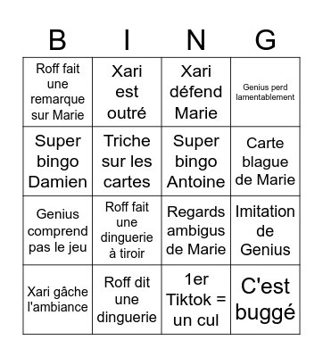4 sur table Bingo Card