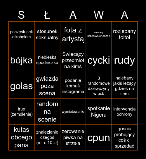 Sława Bingo! - Zestaw 1 Bingo Card