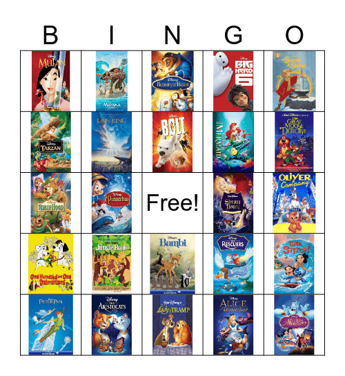 Disney Movies Bingo Card