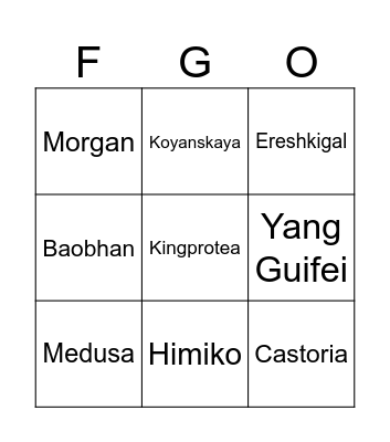 Summer-Servants Bingo Card