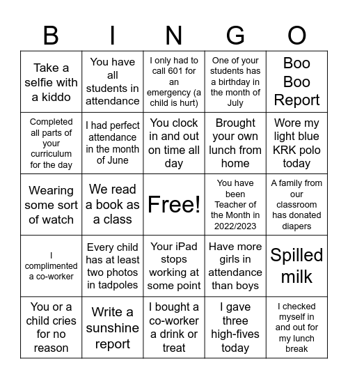 KRK Bingo Card