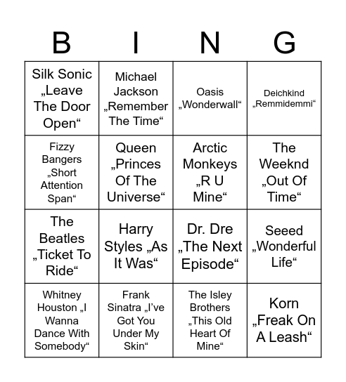 Music Bingo Card