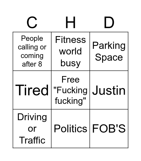 Chadley's Bingo Card Bingo Card