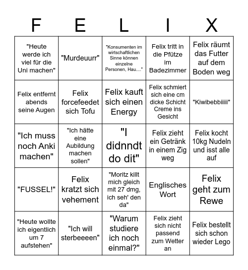 Felix Bingo Card