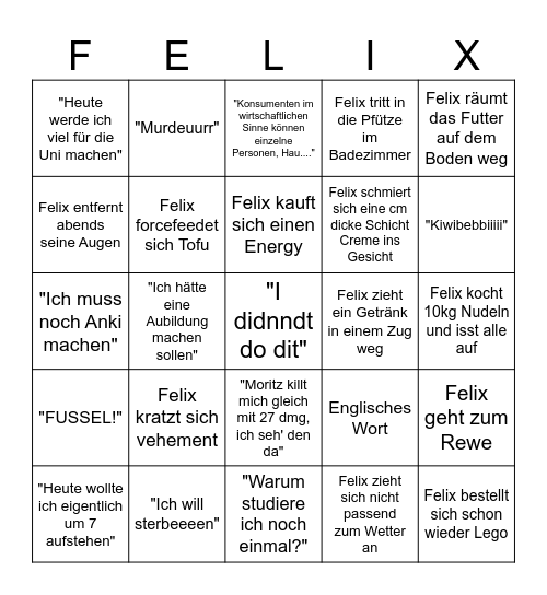 Felix Bingo Card