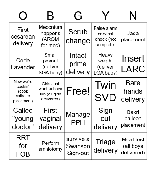 INTERN BINGO Card