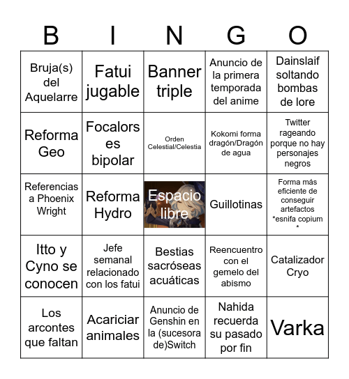 Genshin Impact Bingo 4.0 Bingo Card
