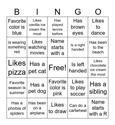 Icebreaker Bingo Card