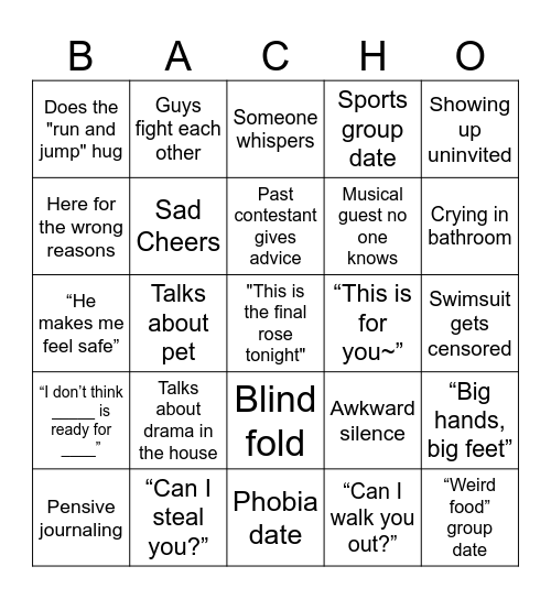 Bachelorette S20 Bingo Card