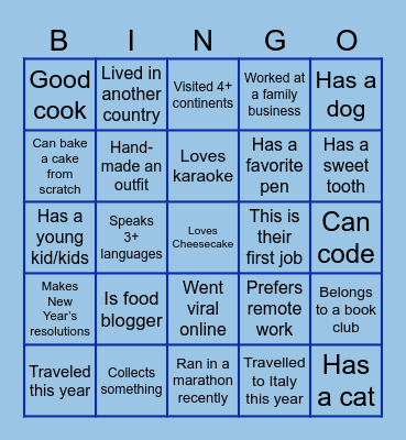 Get to know your team mates! Bingo Card