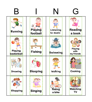 Hobbies Bingo Card