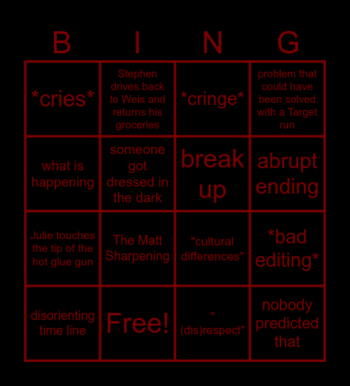 Matt Sharp Please Stop Bingo Card