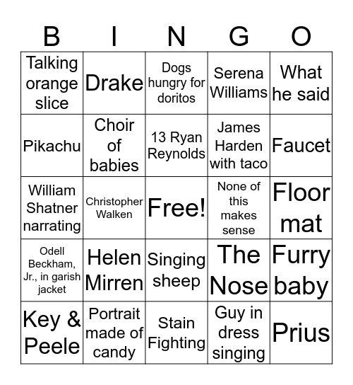 Super Bowl Bingo! Bingo Card