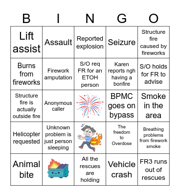 4th of July - FR Bingo Card