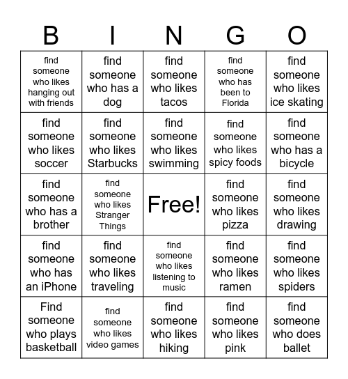 Get to Know You BINGO! Bingo Card