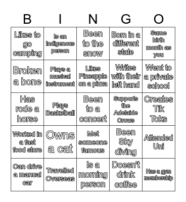 Get to know you Bingo!! Bingo Card