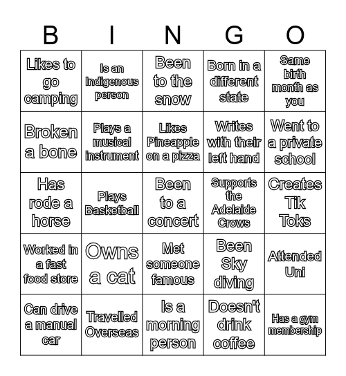 Get to know you Bingo!! Bingo Card