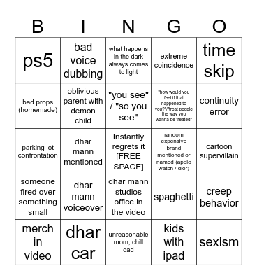 Dhar Mann Bingo v3.5 Bingo Card