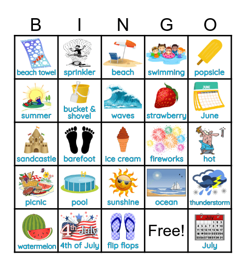 Summer Fun Bingo Card