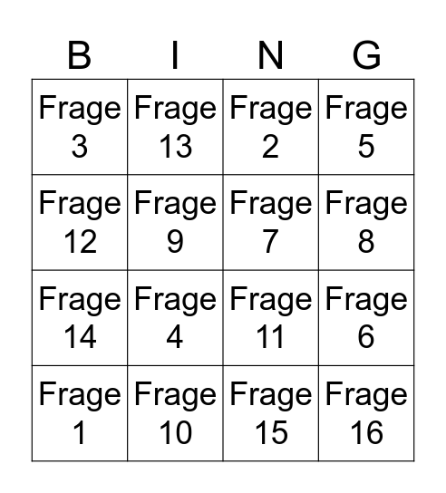 Hochzeit Bingo Card