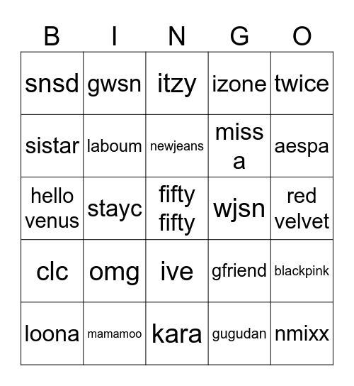 💖🌸 Girlgroup 💄🎀 Bingo Card