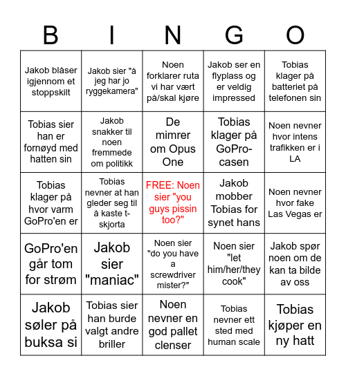 Roadtripbingo Card