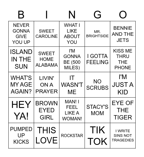 SONGS PRETTY MUCH EVERYONE SHOULD KNOW Bingo Card