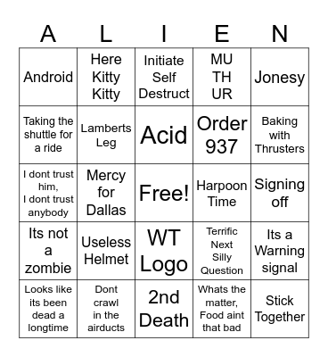 Alien Bingo Card