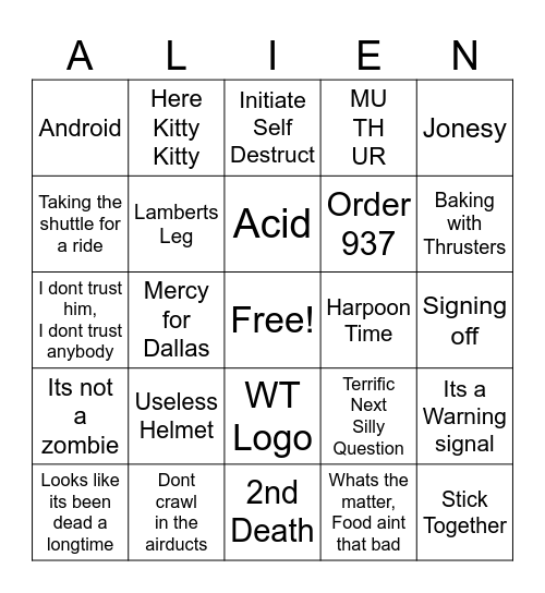 Alien Bingo Card