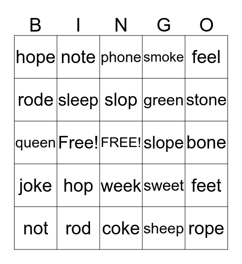 Phonics Group Bingo Card