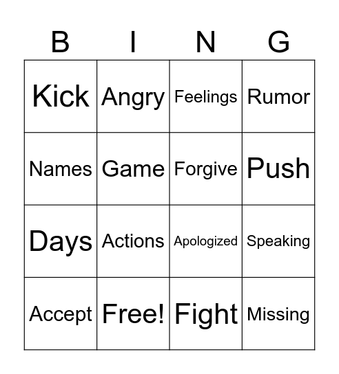 A fight with my friend Bingo Card