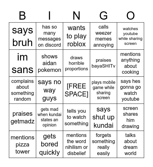 Ebrahim Bingo Card