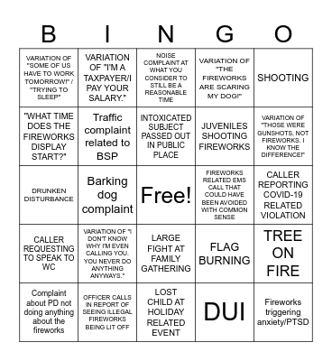 4TH OF JULY DISPATCH BINGO Card