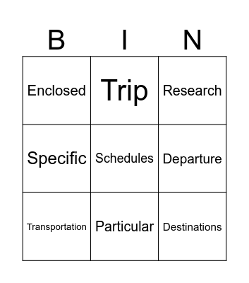 Preposition of Time and Space Bingo Card