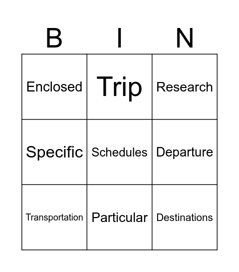 Preposition of Time and Space Bingo Card