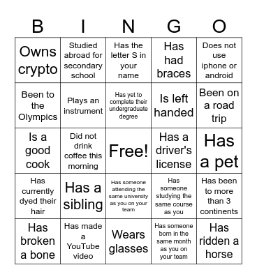 Human Bingo Card