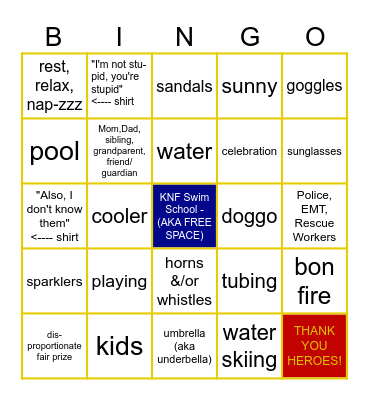 4th of July - 4 Kids Bingo Card