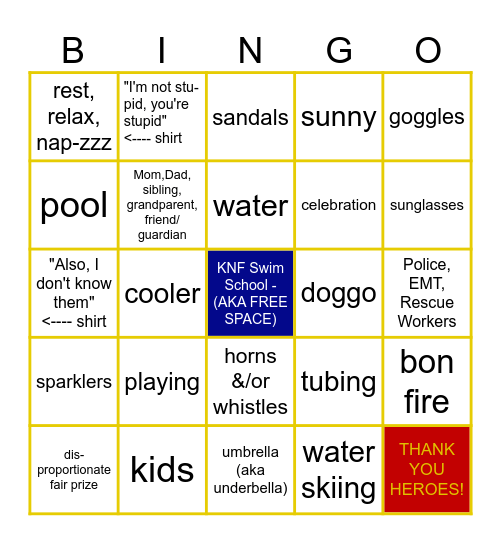 4th of July - 4 Kids Bingo Card