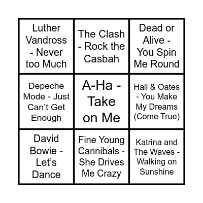 80s Bingo Card